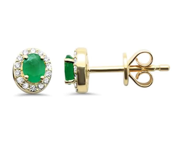14K Solid Gold Earrings Natural Gemstone with Blue Sapphire or Natural Emerald 1 pair per set earrings stud .