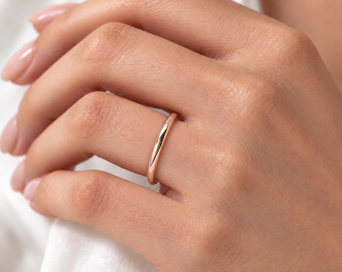 2.00 mm Plain Rounded Band 14K gold Gold Plain Ring Band solid real gold sold 1 piece.