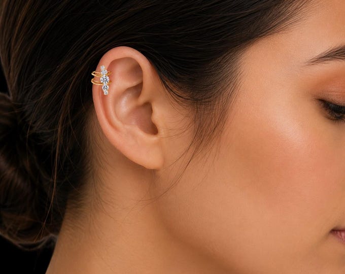 Ear Cuff 14K Real Gold  Non piercing 5 gemstones ear Cuffs sold 1 piece select your Natural Gemstone Available.