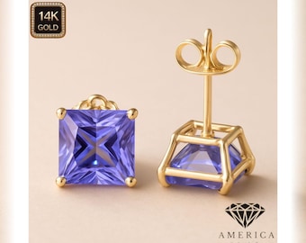14K Gold Tanzanite CZ Earrings 22 GA Thin Basket earrings Push Backing or Baby Screw backing Sold 1 pair earrings stud.