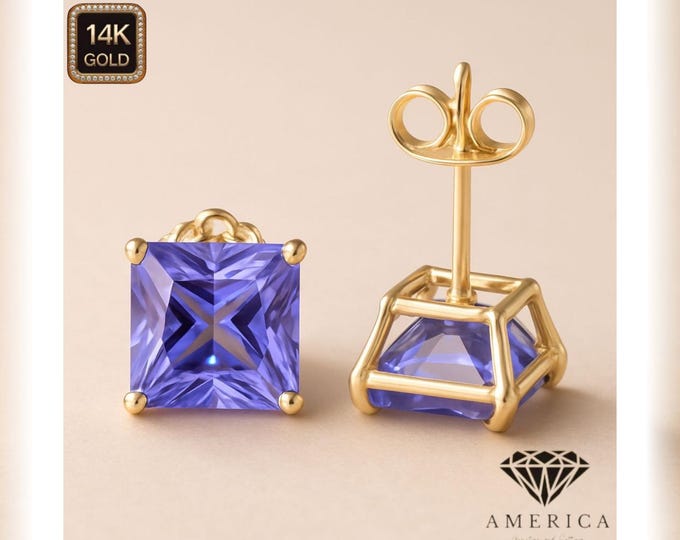 14K Gold Tanzanite CZ Earrings 22 GA Thin Basket earrings Push Backing or Baby Screw backing Sold 1 pair earrings stud.