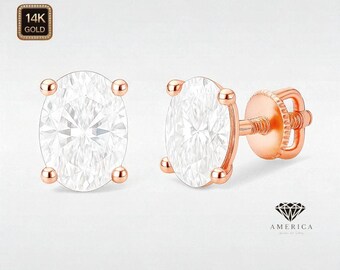 Moissanite Oval Shape With 14K Solid heavier Basket Prong Set comes with GRA Certificate Option Push or Screw Backing 20 GA.