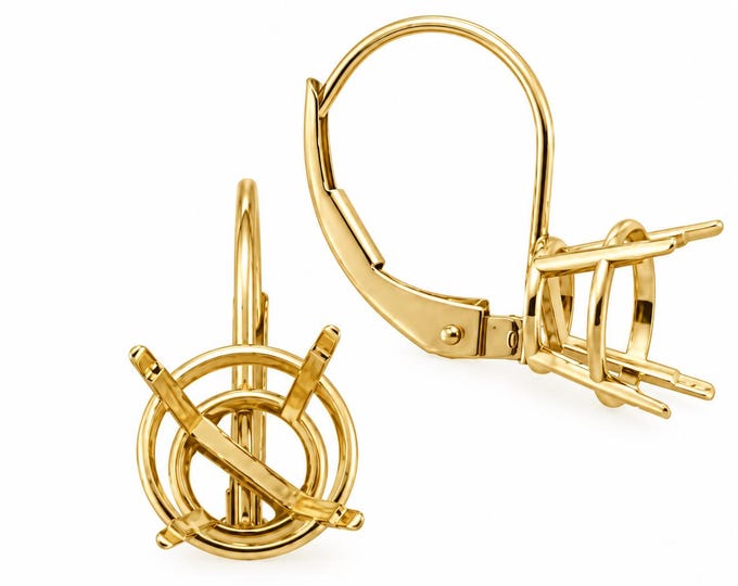 14K Gold Lever Back Earring 1 set of Earrings 4 Prongs Round Shape gemstone mountings Real Gold not plated