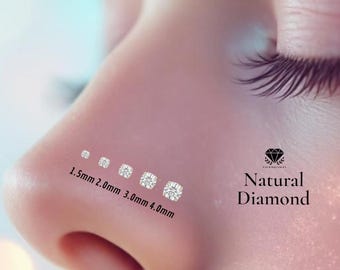 Natural Diamond VS1 14K Yellow Gold Nose Stud 20 GA Piercing , Real Gold 14K , 20 GAUGE 6mm post length.