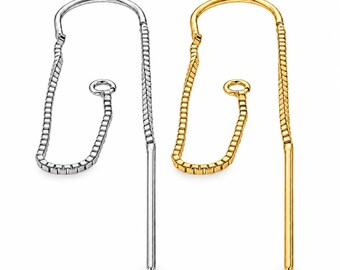 14K SOLID GOLD U- Threader Box Chain Ear wire Earring Threader Earrings, Pull Through Chain Drops, Long Dangle Earring sold 1 piece