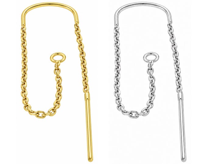 14K SOLID GOLD U- Threader Cable Chain Ear wire Earring Threader Earrings, Pull Through Chain Drops, Long Dangle Earring sold 1 piece
