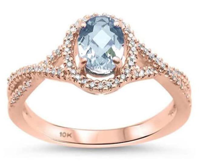 Last one 0.81cts 10k Rose Gold Oval Amethyst & Diamond Ring 1 piece Engagement ring