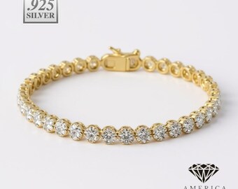 Elegant Round Cubic Zirconia .925 Sterling Silver Tennis Bracelet 7" Long