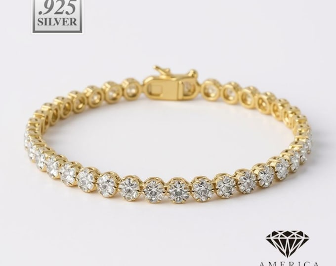 Elegant Round Cubic Zirconia .925 Sterling Silver Tennis Bracelet 7" Long