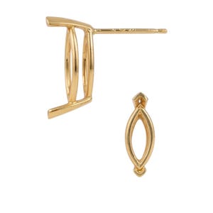 14K Real Solid Gold 2 Prong Marquise Basket Earring Setting For Push Back only 20 GA Round Earring Setting sold 1 piece.