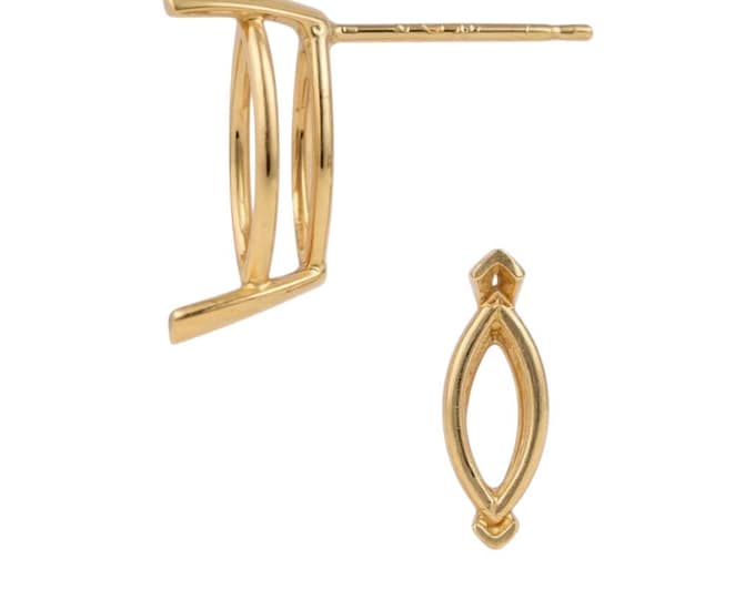 14K Real Solid Gold 2 Prong Marquise Basket Earring Setting For Push Back only 20 GA Round Earring Setting sold 1 piece.