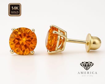 14K Gold Citrine Earrings 22 GA Thin Basket earrings Baby Screw backing Sold 1 pair earrings stud.