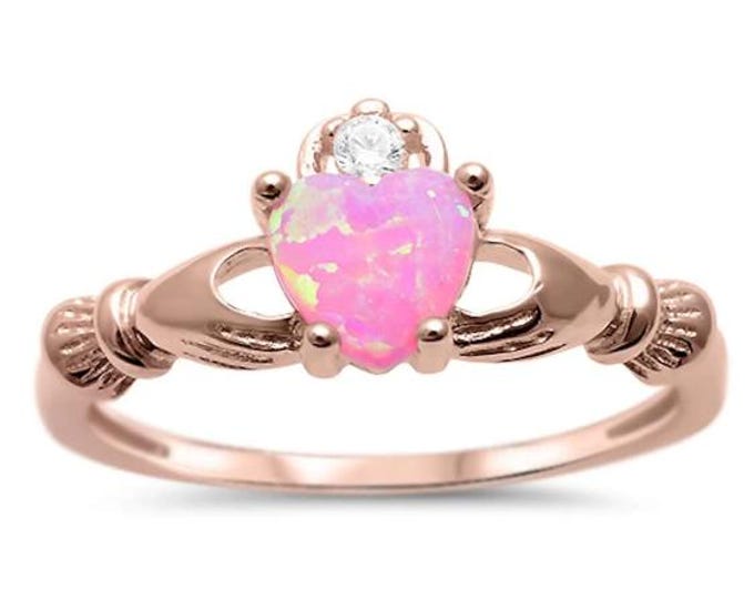Rose Gold Sterling Silver Ring 925 With Claddagh Heart Promise Ring Size 4-12 sold 1 piece ring.
