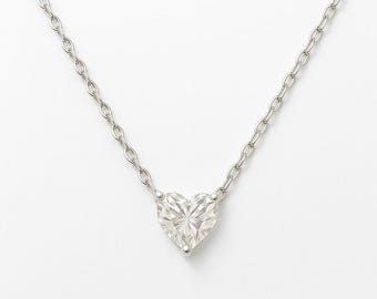 Moissanite Rhodium Plated 925 Sterling Silver Heart Pendant Adjustable Necklace Wedding, bridal, birthday, gift.