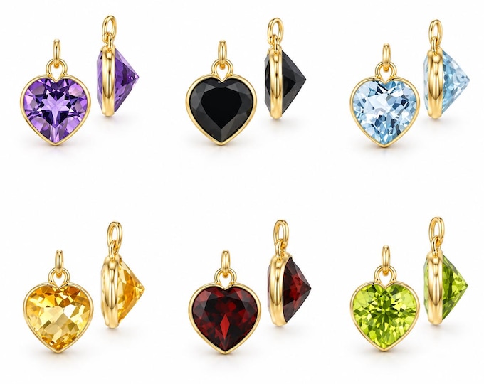 14K Real gold Heart charm  Semi precious gemstone 4mm 5mm 6mm 7mm with small  hoop 14K Gold sold 1 piece.