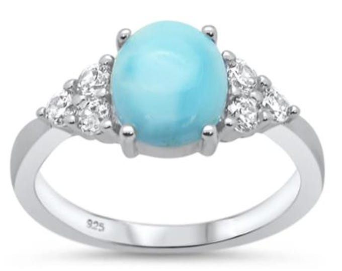 8mm Oval Stone Lab Created Opal Ring .925 Sterling Silver Ring Sizes 5-10