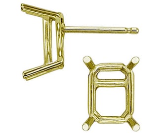 14K Real Solid Gold 4 Prong Emerald  Basket Earring Setting 20 GA Round Earring Setting sold 1 piece.