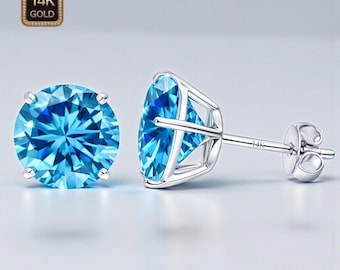 14K Gold Natural Swiss Blue Topaz Earrings 22 GA Thin Basket earrings Push backing Sold 1 pair stud.