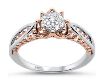 Last one 0.21ct 14k Two Tone Diamond Engagement Ring  1 piece Engagement ring