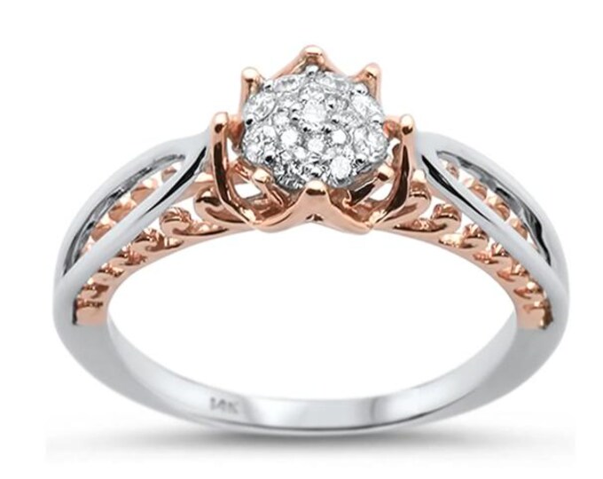 Last one 0.21ct 14k Two Tone Diamond Engagement Ring  1 piece Engagement ring