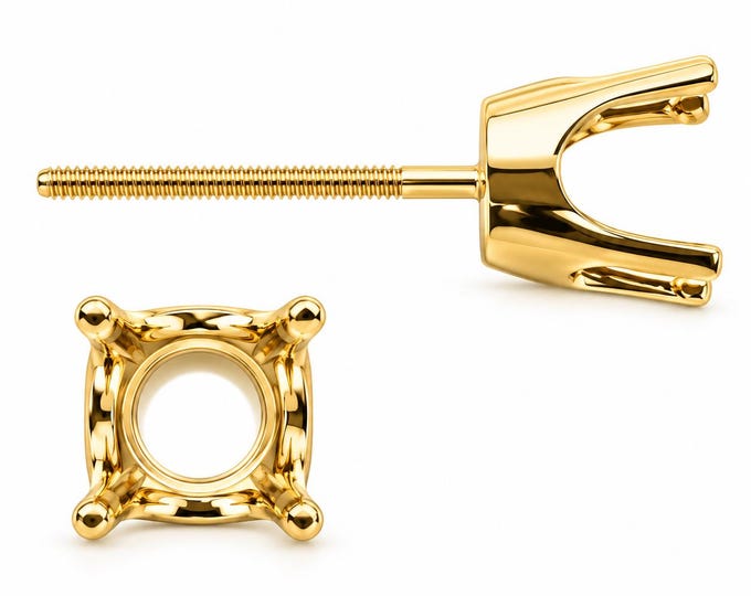 14K Real Gold Mounting 4 Prong Round Pre Cut  Light 4 Prong Stud Earring Screw Post LIGHT  Setting Sold 1 piece Thickness 20 GA.