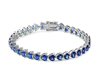 Elegant Heart Cubic Zirconia .925 Sterling Silver Tennis Bracelet 7.25" Long Perfect for gift , anniversary, wedding, birthday.