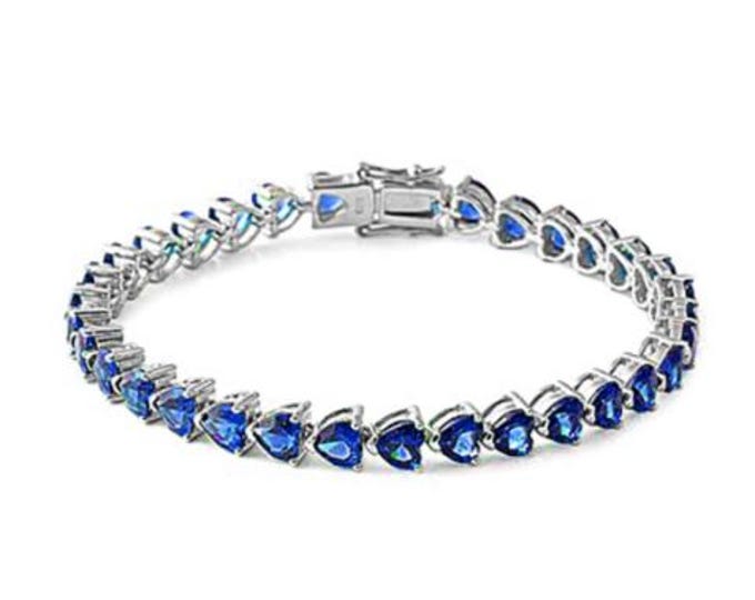 Elegant Heart Cubic Zirconia .925 Sterling Silver Tennis Bracelet 7.25" Long Perfect for gift , anniversary, wedding, birthday.