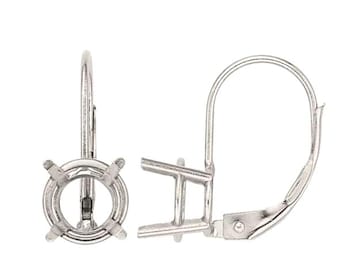 14k White 4-Prong Lever back Wire w/ Round Setting Sold 1 Pair/ 2 pieces.