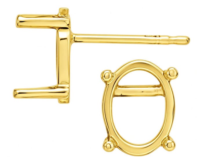 CABOCHONS 14K Real Solid Gold 4 Prong OVAL 20 GA Round Earring Setting sold 1 piece.