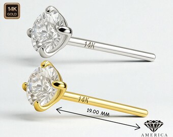 18GA 20GA Fish Tail Straight End 14K  Real Gold Nose Stud 20 GA Piercing , Real Gold 14K Gold, With Post length 19.00MM.