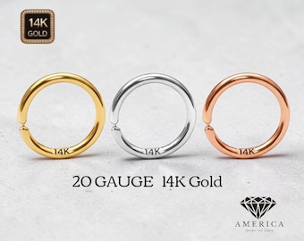 20 GA 14K Gold Endless Nose Hoop Piercing for Nostril Nose Hoop.