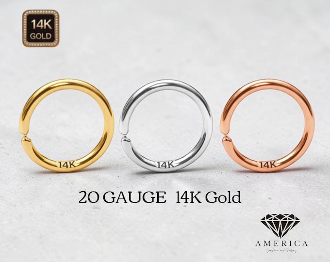 20 GA 14K Gold Endless Nose Hoop Piercing for Nostril Nose Hoop.