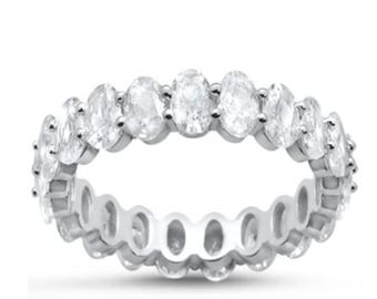 Oval Cubic Zirconia .925 Sterling Silver Eternity Band Ring Sizes 5-10