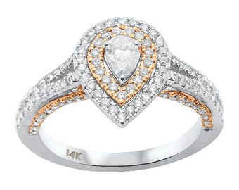 Natural diamond .90ct Gemstones G SI 14K Two Tone Gold Diamond Pear Diamond Engagement