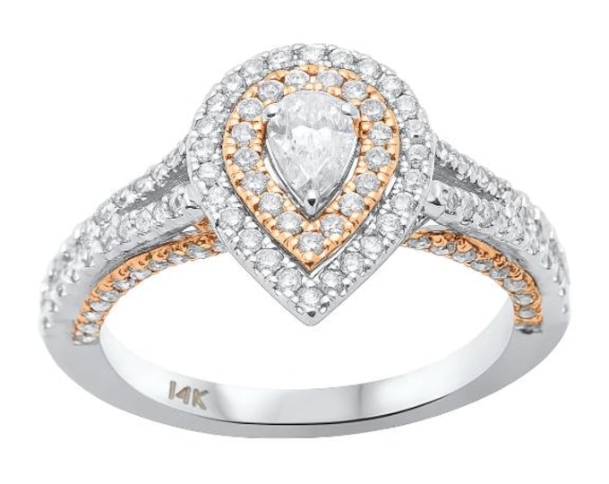 Natural diamond .90ct Gemstones G SI 14K Two Tone Gold Diamond Pear Diamond Engagement