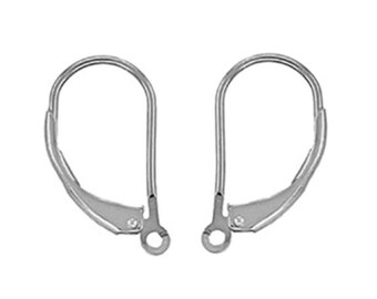 14K 18K Gold Small or Large Plain Lever Back With Straight Wire W/Ring 1 pair.