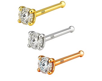 14K Solid Gold Nose Stud 20 GA Piercing , Bone End , 20 GAUGE 6mm post length.