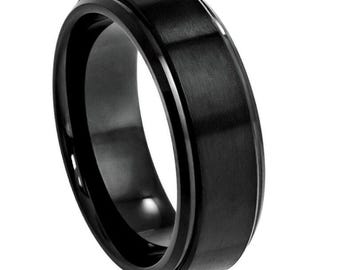Tungsten Ring's Black 8.00 MM Thickness with variable Size Engravable wedding band Black Collection.