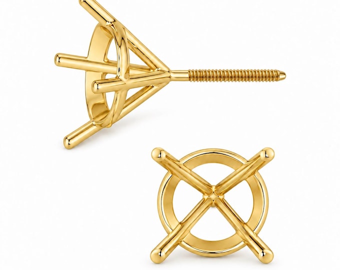 14K  Gold Mounting 4 Prong Martini Round Basket Screw Back Earring Setting Sold 1 piece Thickness 20 GA.