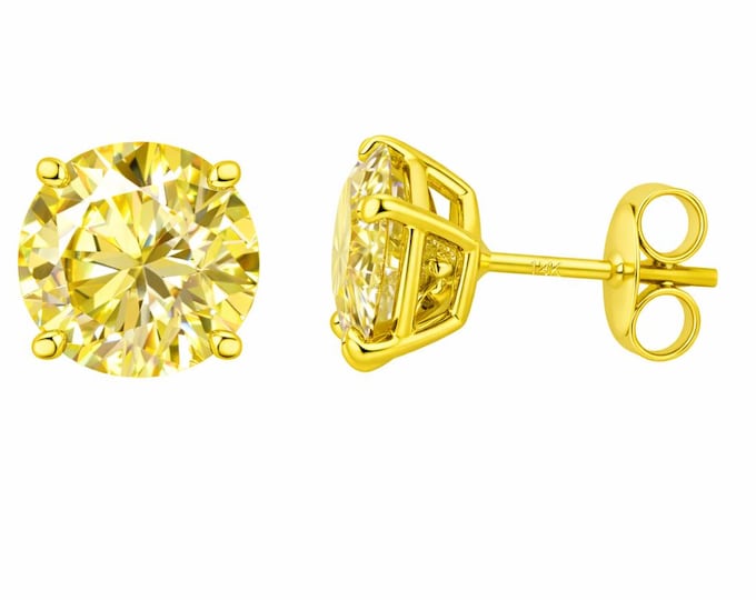 YELLOW Moissanite Diamond 14K Solid Gold Earrings Thin 22 Gauge earrings stud Real 14K Gold sold 1 Pair Push backing.