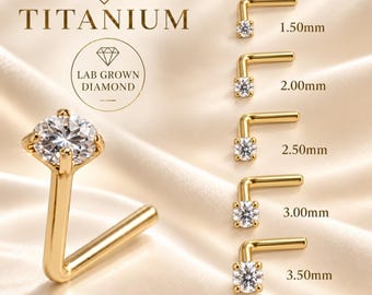 Titanium With Lab Grown Diamond Nose Stud 20 GA Piercing  sold 1 piece Lab Grown Diamond
