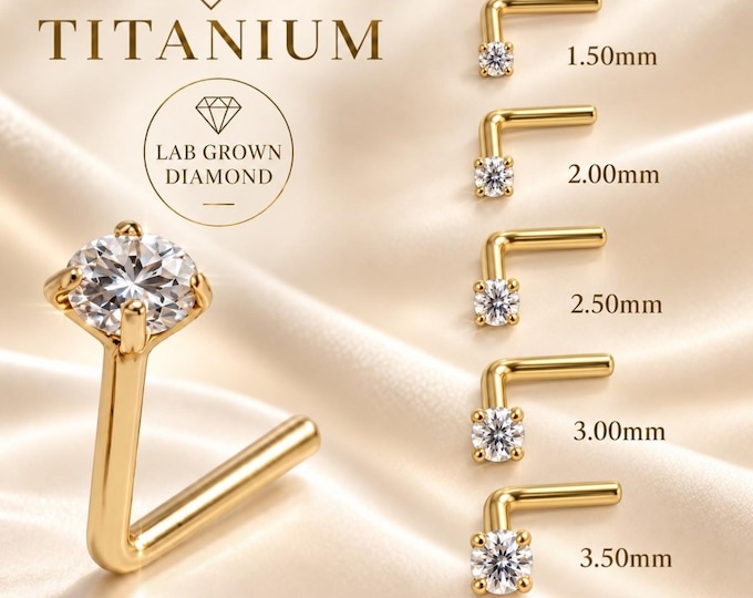 Titanium With Lab Grown Diamond Nose Stud 20 GA Piercing  sold 1 piece Lab Grown Diamond