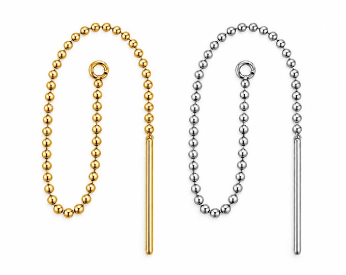 14K SOLID GOLD Threader Bead Chain Ear wire Earring Threader Earrings, Pull Through Chain Drops, Long Dangle Earring sold 1 piece