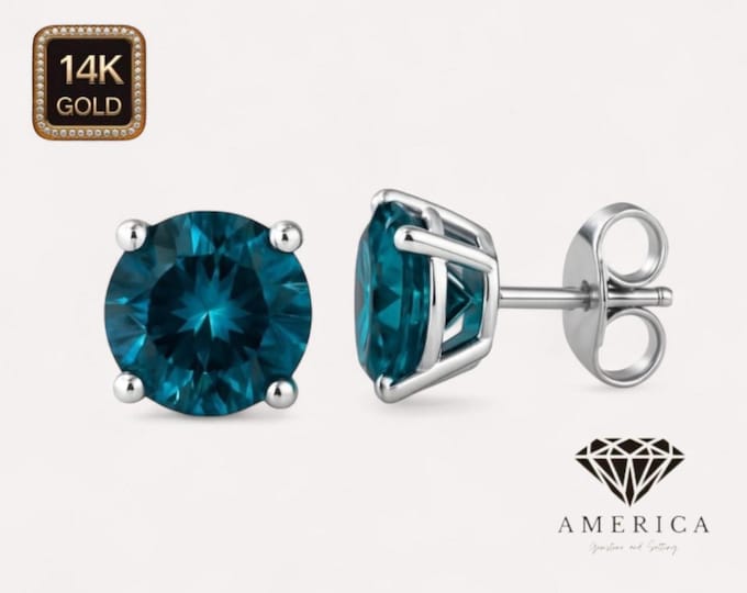 Natural London Blue Topaz 14K Solid Gold  Earrings Heavier Basket earrings stud Real 14K Gold sold 1 Pair Push backing Round Shape gemstone.