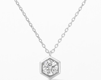 Moissanite Rhodium Plated 925 Sterling Silver Hexagon Pendant Adjustable Necklace Wedding, bridal, birthday, gift.