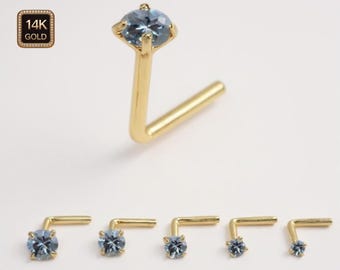 Natural Blue Topaz 14K Rose Gold Nose Stud 20 GA Piercing , Real Gold 14K ,  20 GAUGE sold 1 piece Natural Blue Topaz .