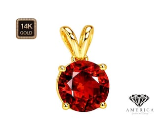 Natural Garnet Pendant Solitaire 14K Gold Pendant Only Real Gold with Natural GARNET Gemstone