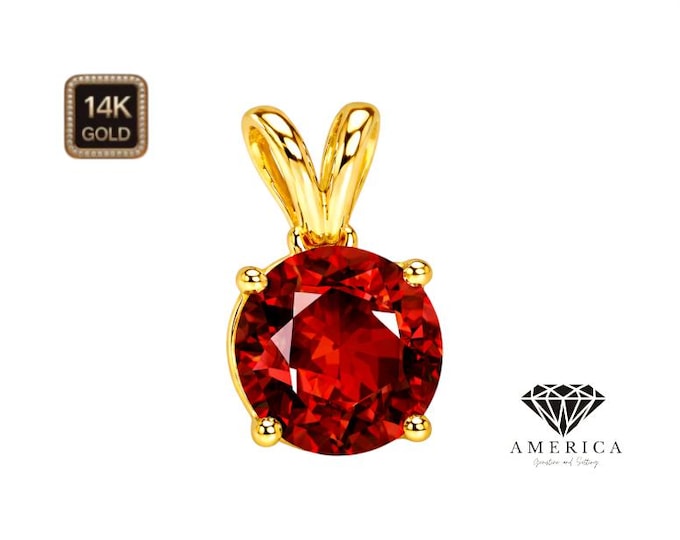 Natural Garnet Pendant Solitaire 14K Gold Pendant Only Real Gold with Natural GARNET Gemstone