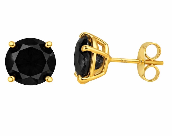 Black Moissanite Diamond 14K Solid Gold Earrings Thin 22 Gauge earrings stud Real 14K Gold sold 1 Pair Push backing.
