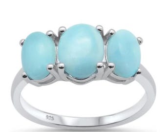 8mm Oval Three Stone Lab Created Opal Ring .925 Sterling Silver Ring Sizes 5-10